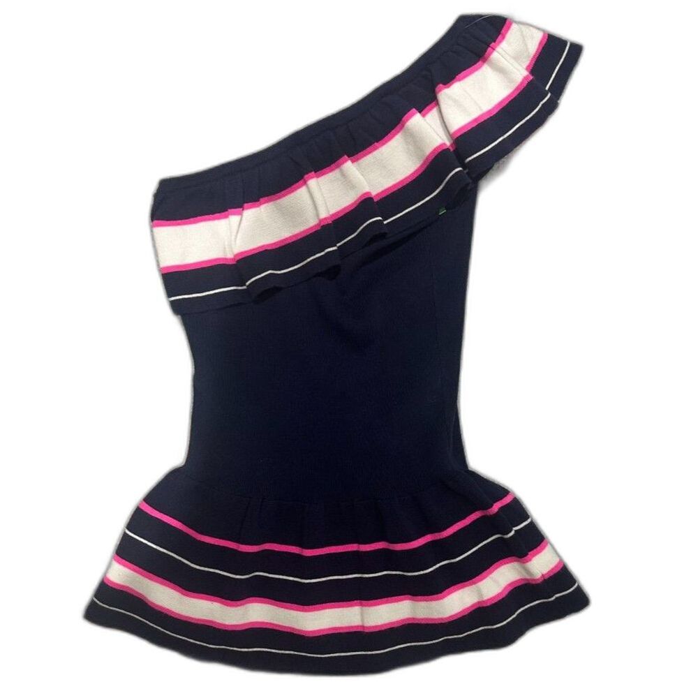 NWT XS Lilly Pulitzer Mandarina Top, Sweater One Shoulder | Pink Navy Blue White